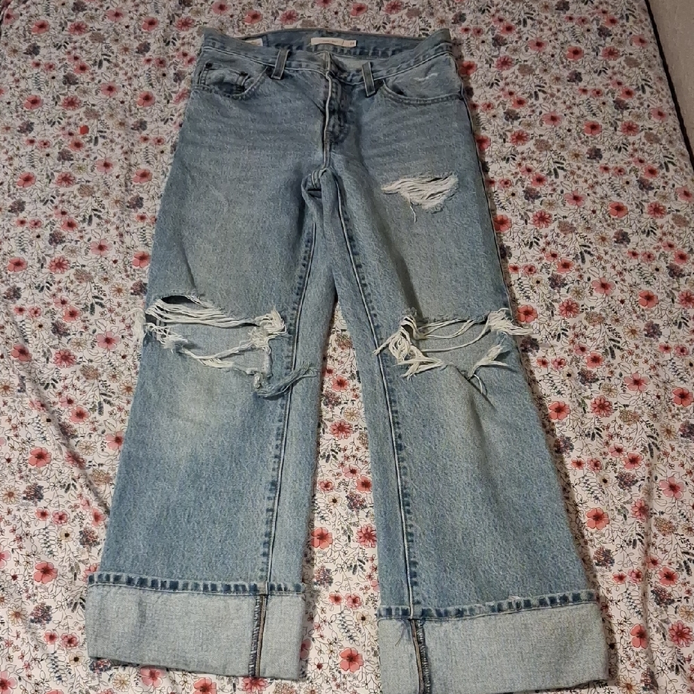 Levi's Light Blue Distressed Boyfriend Jeans